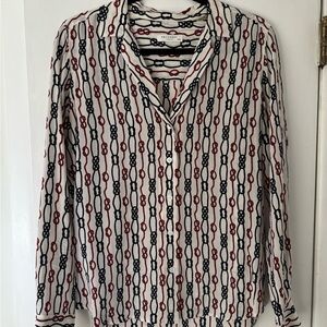 Equipment White Blouse with Red and Navy Chain Pattern